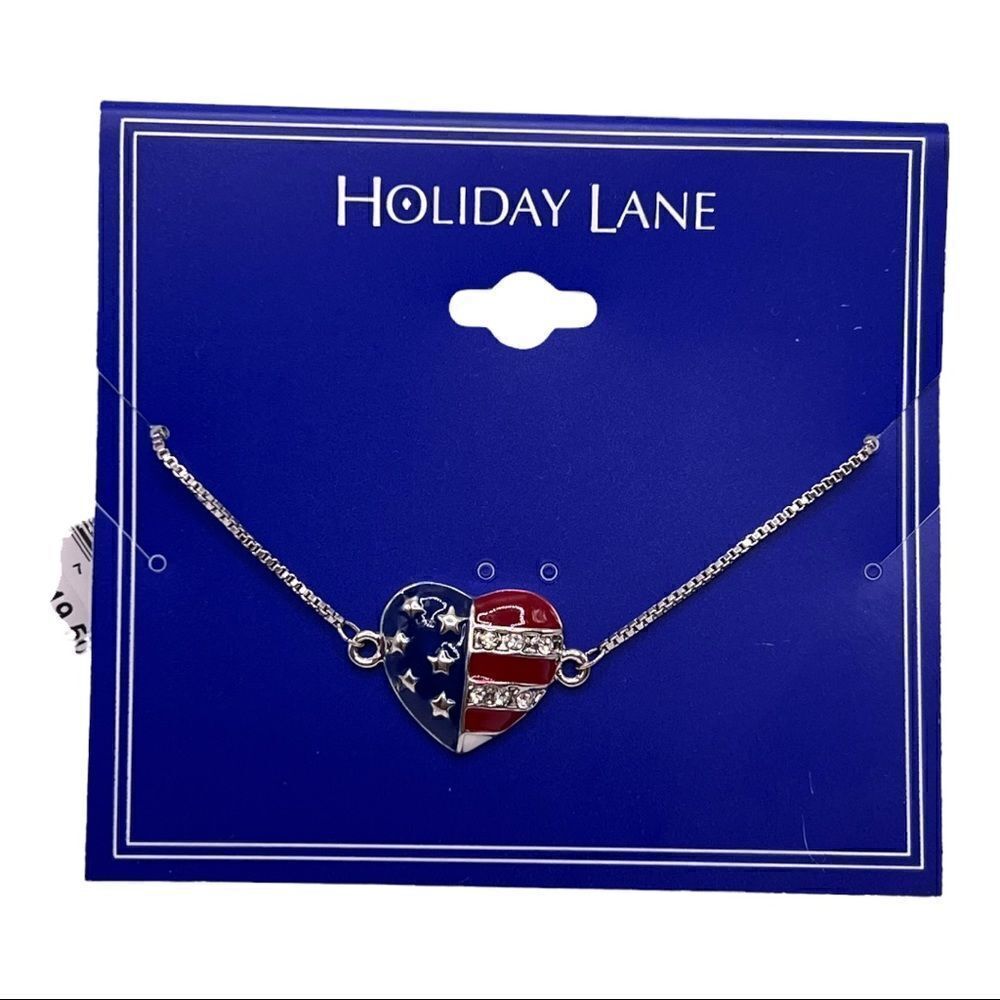 Charter Club Holiday Lane Silver-Tone Pavé Red White Blue Heart Slider Bracelet - Picture 2 of 3
